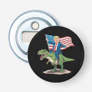 Trump Riding Dinosaur T Rex USA American Flag Bottle Opener