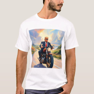 Trump riding Motorcycle Beautiful Road America USA T-Shirt