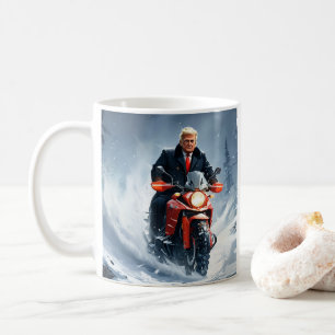 Trump Riding Motorcycle in Winter Christmas MAGA Coffee Mug