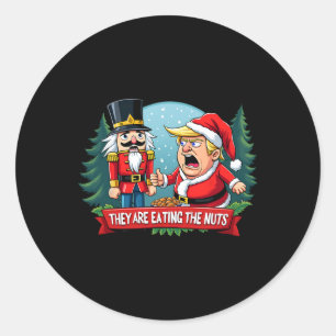 Trump Santa Claus With Nutcracker They Are Eating Classic Round Sticker