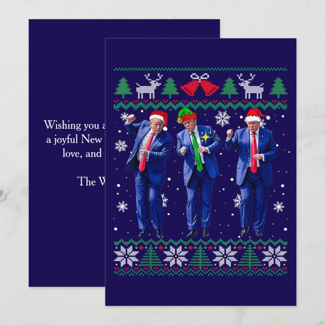 Trump Santa Hat Dance Blue Christmas Card (Front/Back)