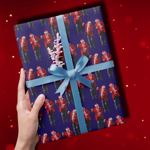 Trump Santa Hat Dance Christmas   Trump Dance Blue Wrapping Paper