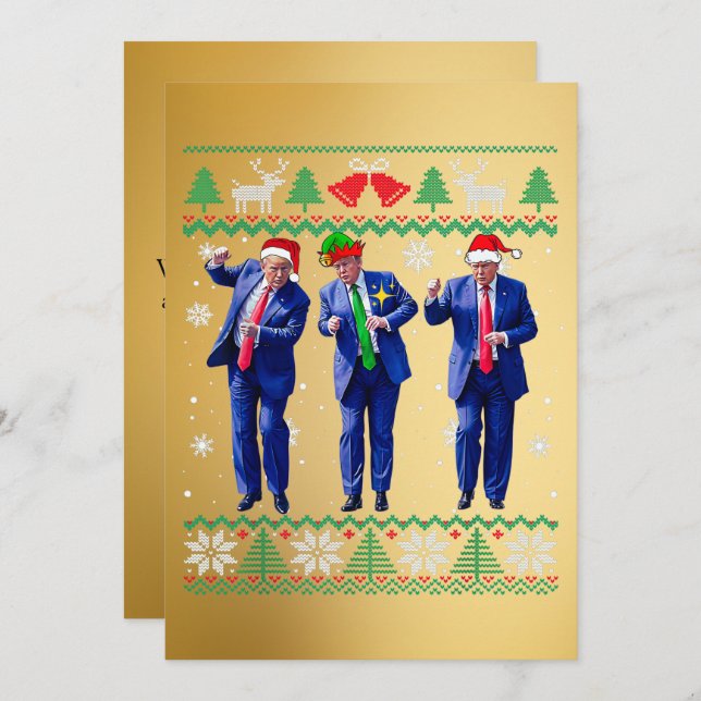 Trump Santa Hat Dance Gold Christmas Card (Front/Back)