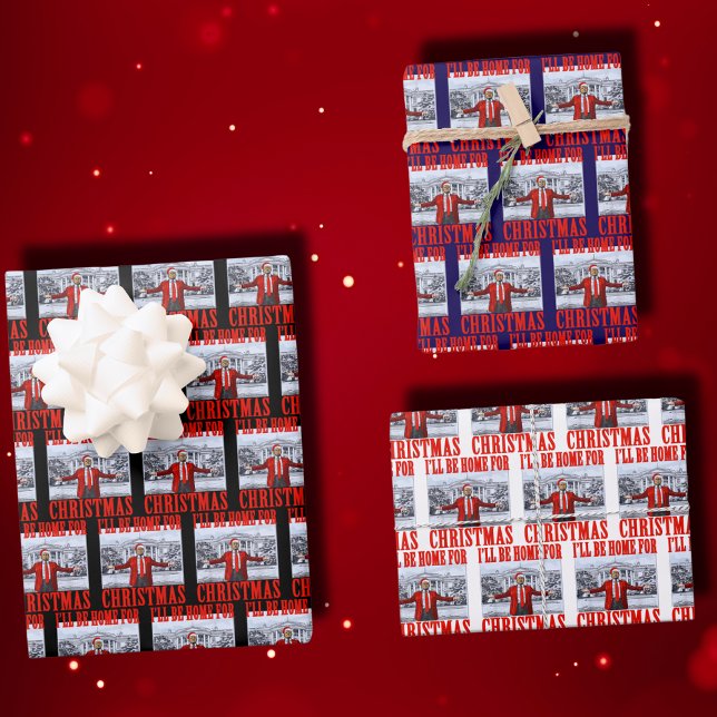Trump Santa Hat | I'll Be Home For Christmas Wrapping Paper Sheet (Creator Uploaded)