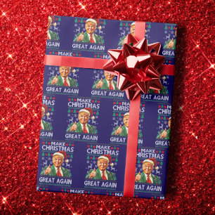 Trump Santa Hat   Make Christmas Great Again Blue Wrapping Paper