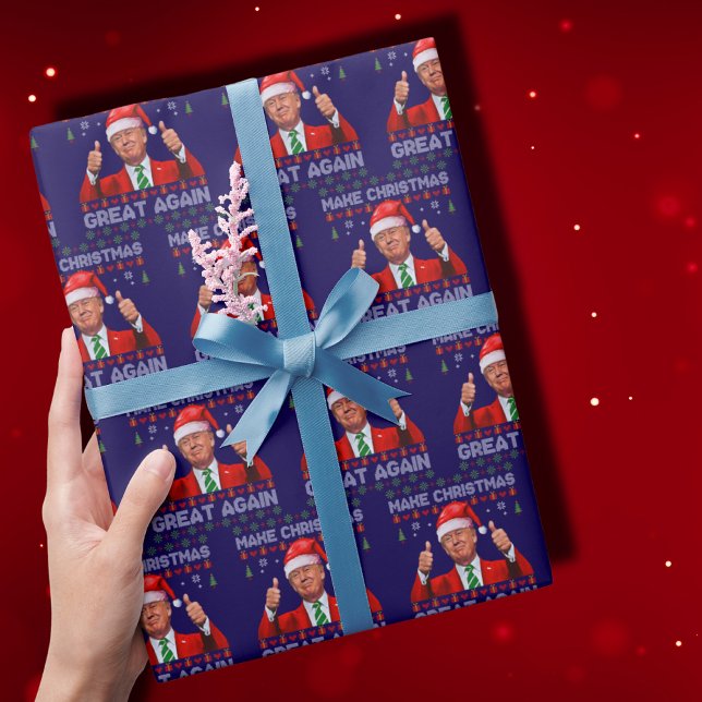 Trump Santa Hat | Make Christmas Great Again Blue Wrapping Paper (Creator Uploaded)