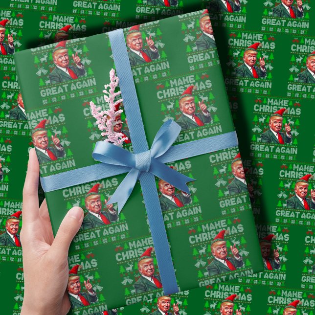 Trump Santa Hat Make Christmas Great Again Green Wrapping Paper (Creator Uploaded)