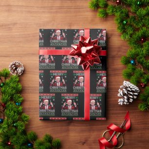 Trump Santa Hat Merry Christmas Ugly Sweater Wrapping Paper