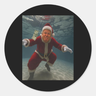 Trump Santa Pool Christmas Spirit Dollar Bill  Classic Round Sticker