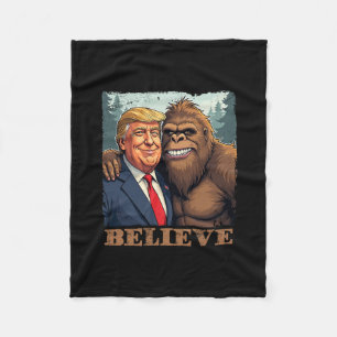 Trump Sasquatch Bigfoot Believe Funny Novelty Retr Fleece Blanket