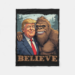 Trump Sasquatch Bigfoot Believe Funny Novelty Retr Fleece Blanket