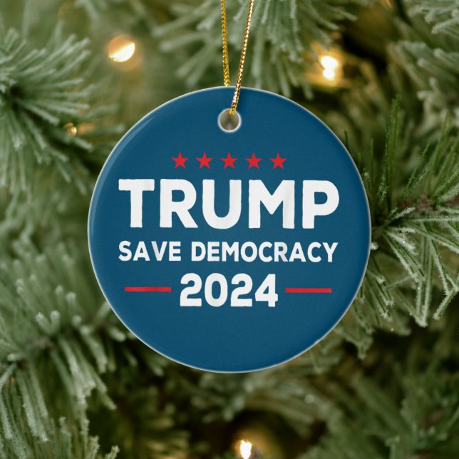 Trump Save Democracy Trump 2024 Ceramic Tree Decoration (Tree)