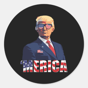 Trump Shirt Merica Trump Sungl Us Flag 4th Of July Classic Round Sticker