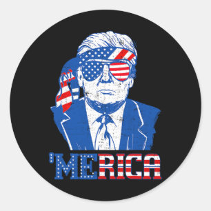 Trump Shirt Merica Trump Sungl Us Flag 4th Of July Classic Round Sticker