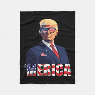 Trump Shirt Merica Trump Sungl Us Flag 4th Of July Fleece Blanket