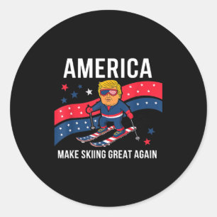 Trump ski usa - christmas make skiing great again classic round sticker