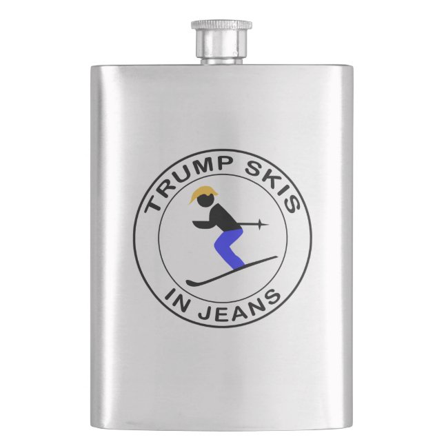 Trump Skis In Jeans Hip Flask (Front)