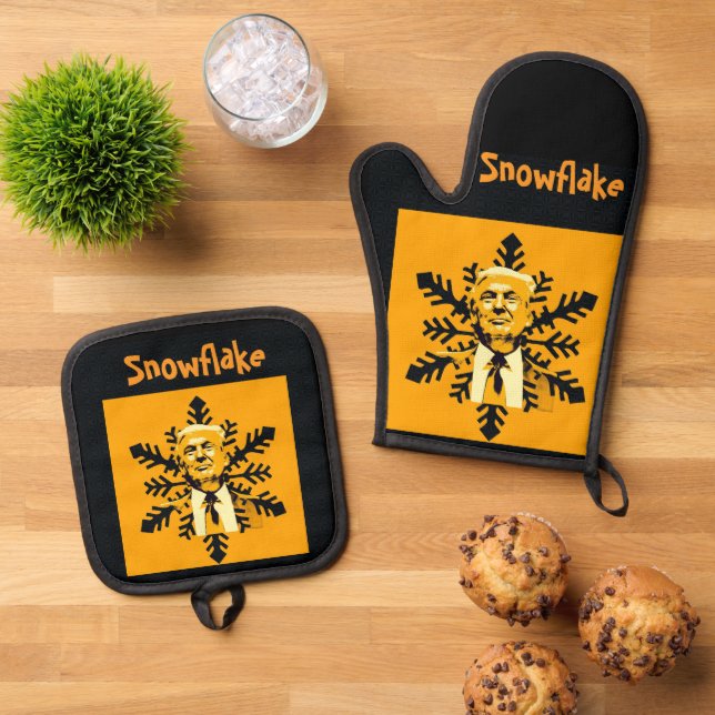 Trump/Snowflake Oven Mitt & Pot Holder Set (Top Down)