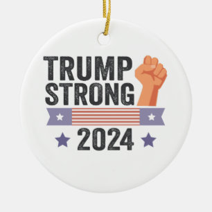 Trump Strong 2024 Patriotic American Flag Election Ceramic Tree Decoration