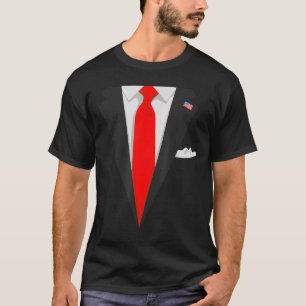 Trump-style Red Tie And Suit With American Flag T-Shirt