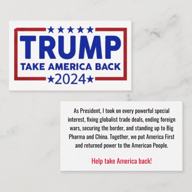 Trump Take America Back Again Calling Card (Front/Back)
