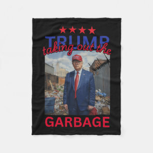 Trump Taking Out The Garbyge 2024 Funny Trump  Fleece Blanket