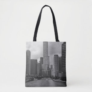 Trump Tower Chicago River Grayscale Tote Bag