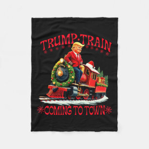 Trump Train Christmas Coming To Town Santa Trump 2 Fleece Blanket