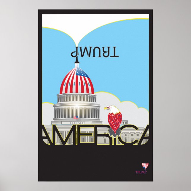 TRUMP Trumpet & Capitol w/TRUMPet & flag logo Poster (Front)