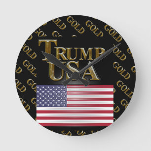 TRUMP USA  GOLD  ROUND CLOCK
