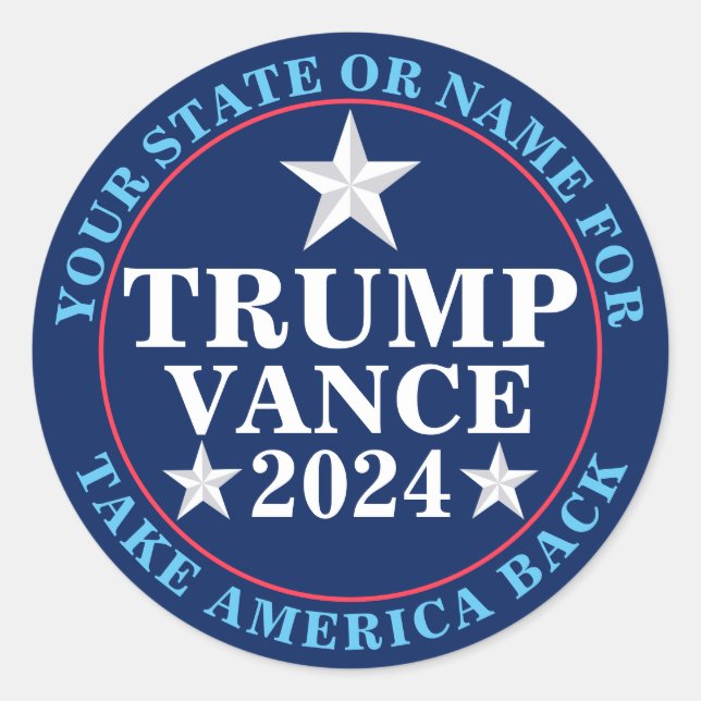 Trump Vance 2024 Cool Custom Presidential Election Classic Round Sticker (Front)