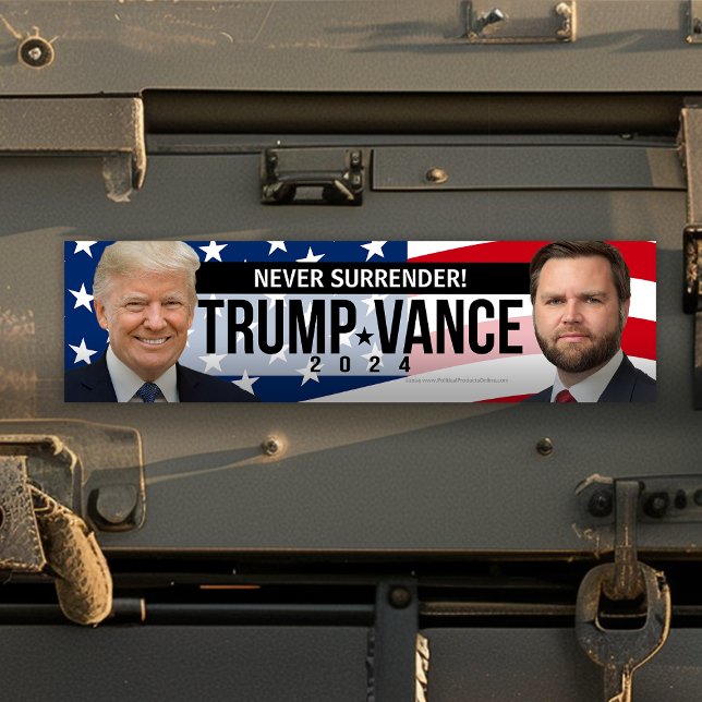 Trump Vance 2024 Never Surrender Quote Photo Bumper Sticker (trump vance bumper sticker never surrender )