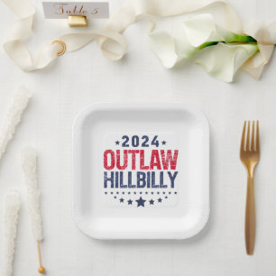 Trump Vance 2024 Outlaw Hillbilly US Flag Paper Plate