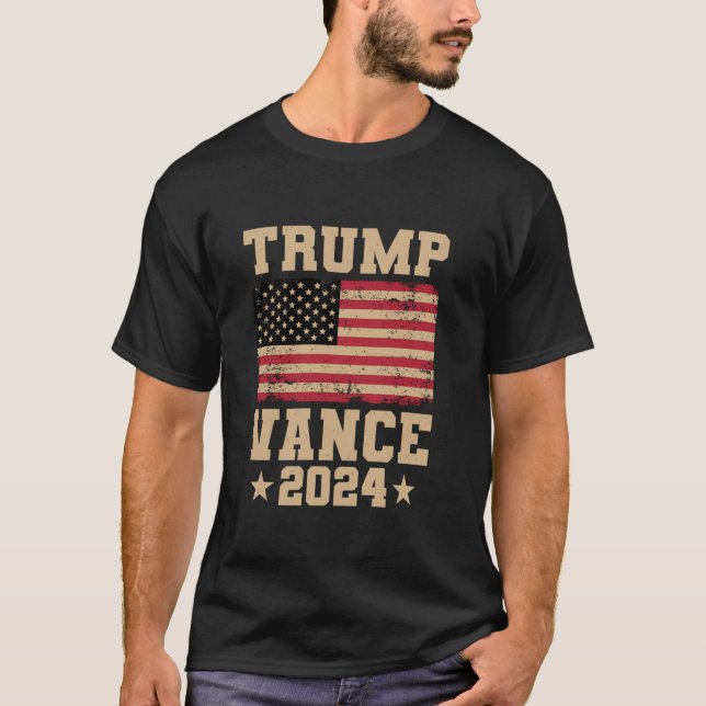 Trump Vance 2024 Retro USA Flag Trump JD Vance T S T-Shirt (Front)