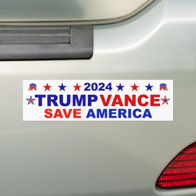 Trump Vance 2024 Save America Bumper Sticker (On Car)