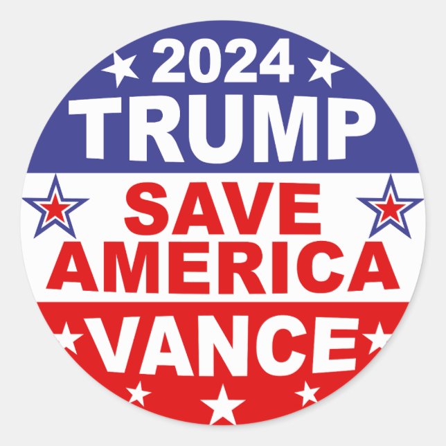 TRUMP VANCE 2024 SAVE AMERICA CLASSIC ROUND STICKER (Front)