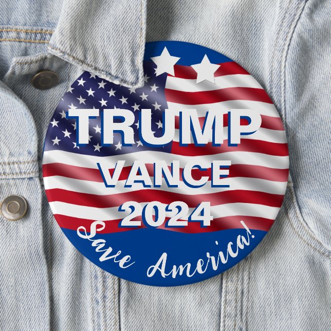 Trump Vance 2024 Save America Flag  6 Cm Round Badge (In Situ)