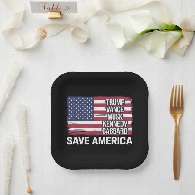 Trump Vance Musk Kennedy Gabbard 2024 Save America Paper Plate (Wedding)