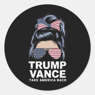Trump Vance Take America Back Messy Bun Girl Classic Round Sticker