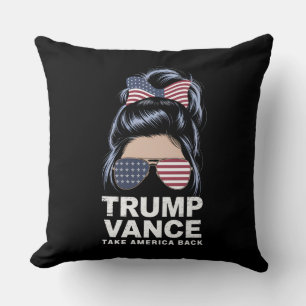 Trump Vance Take America Back Messy Bun Girl Cushion