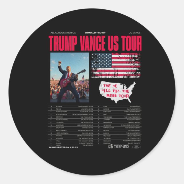 Trump Vance Us Tour  Classic Round Sticker (Front)