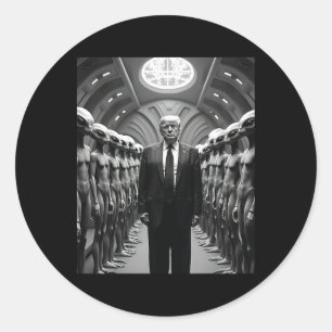 Trump With Aliens Conspiracy Theory Ufo Visitation Classic Round Sticker