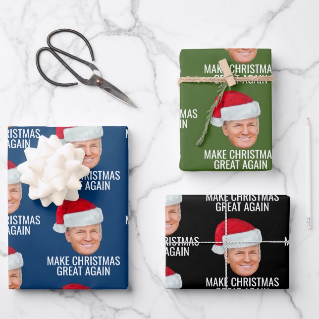 Trump with Santa Hat - Make Christmas Great Again Wrapping Paper Sheet (Front)