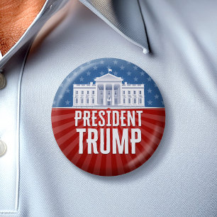 Trump with White House Stars and Stripes 6 Cm Round Badge