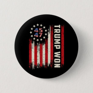 Trump Won 2024 45 47th President Usa Flag  6 Cm Round Badge