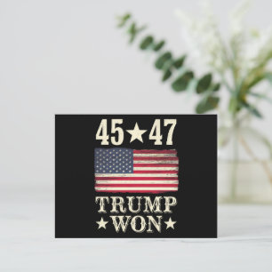 Trump Won 2024 45 47Th President Usa Flag Postcard