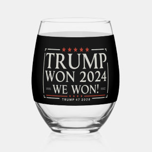 Trump Won 2024 We Won 47 2028 USA Stemless Wine Glass