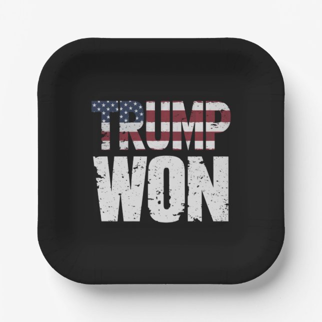 Trump Won 47th US President Won Election 2024 Paper Plate (Front)