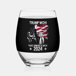 Trump Won Again Take America Back 2024 Stemless Wine Glass