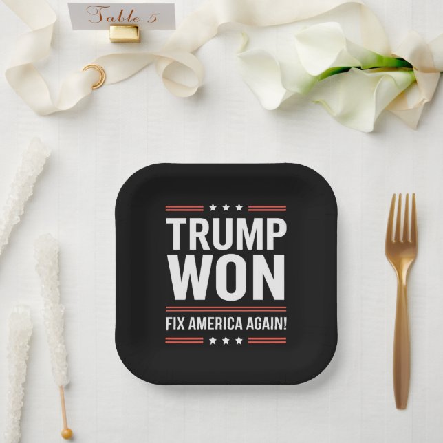 Trump Won MAGA Trump Winner 2024 Fix America Again Paper Plate (Wedding)